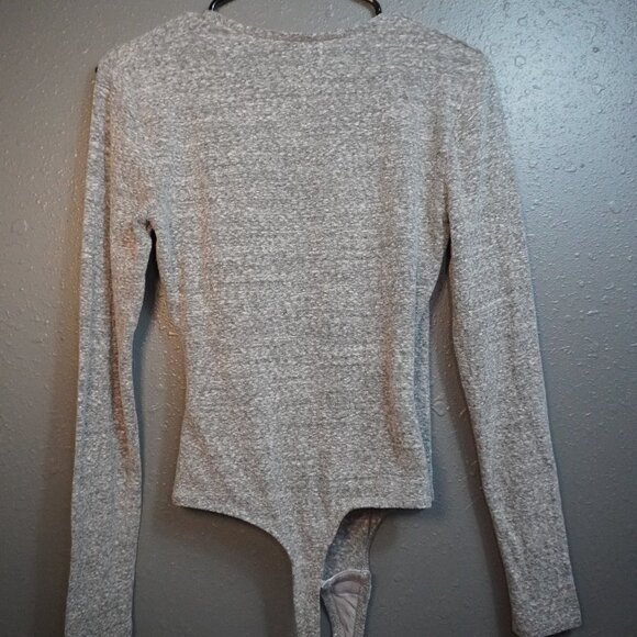 Madewell Women Heather Grey Wrap Thong V Neck Long Sleeve Bodysuit Size Medium - Picture 7 of 9